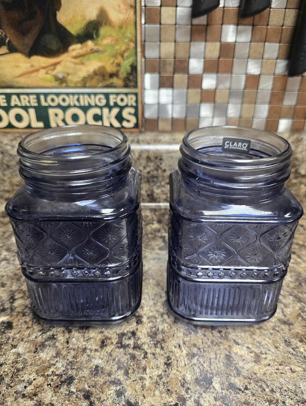 Vintage-Style Decorative Glass Canisters in Blue - Set of 2